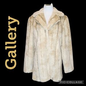 COAT Fur Plush Feel GALLERY Cream Color Texture Fully Lined Relaxed Fit Sz XL